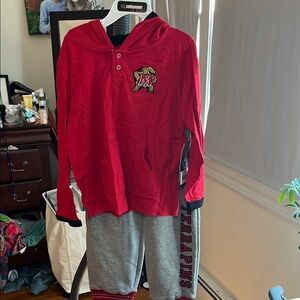 Colosseum Kids Red Hoodie/Sweatpants  with Maryland Terrapins Logo